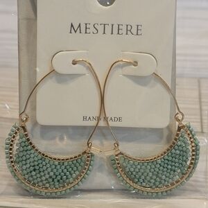 Gold-tone & Teal Hoop Pierced Earrings